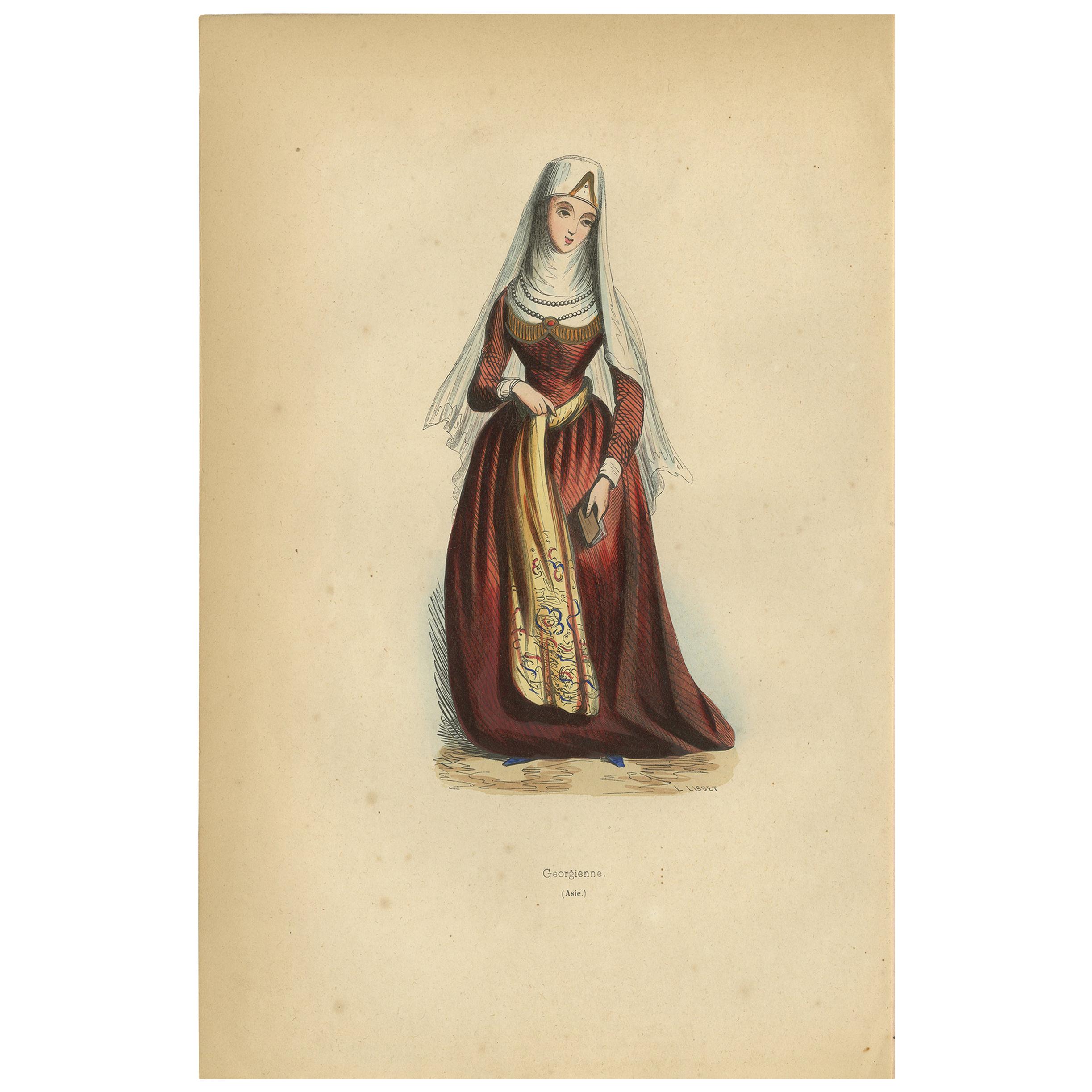 Antique Print of a Georgian Woman by Wahlen, 1843 For Sale