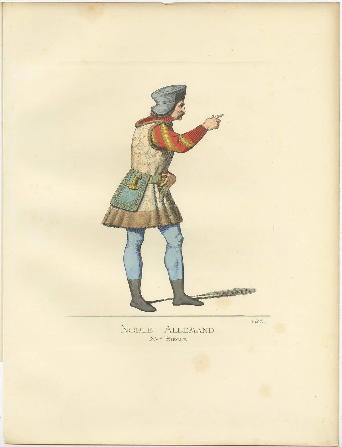 Antique Print of a German Nobleman, 15th Century, by Bonnard, 1860