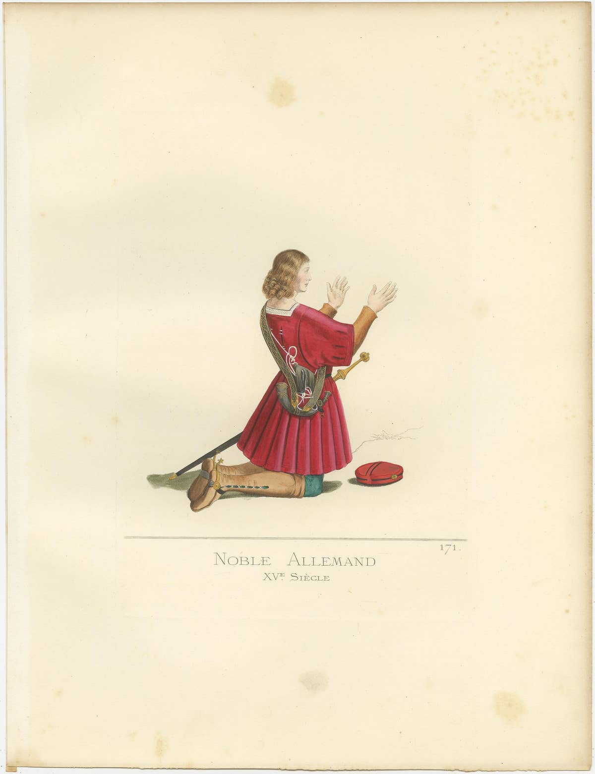 Antique Print of a German Nobleman, 15th Century, by Bonnard, 1860