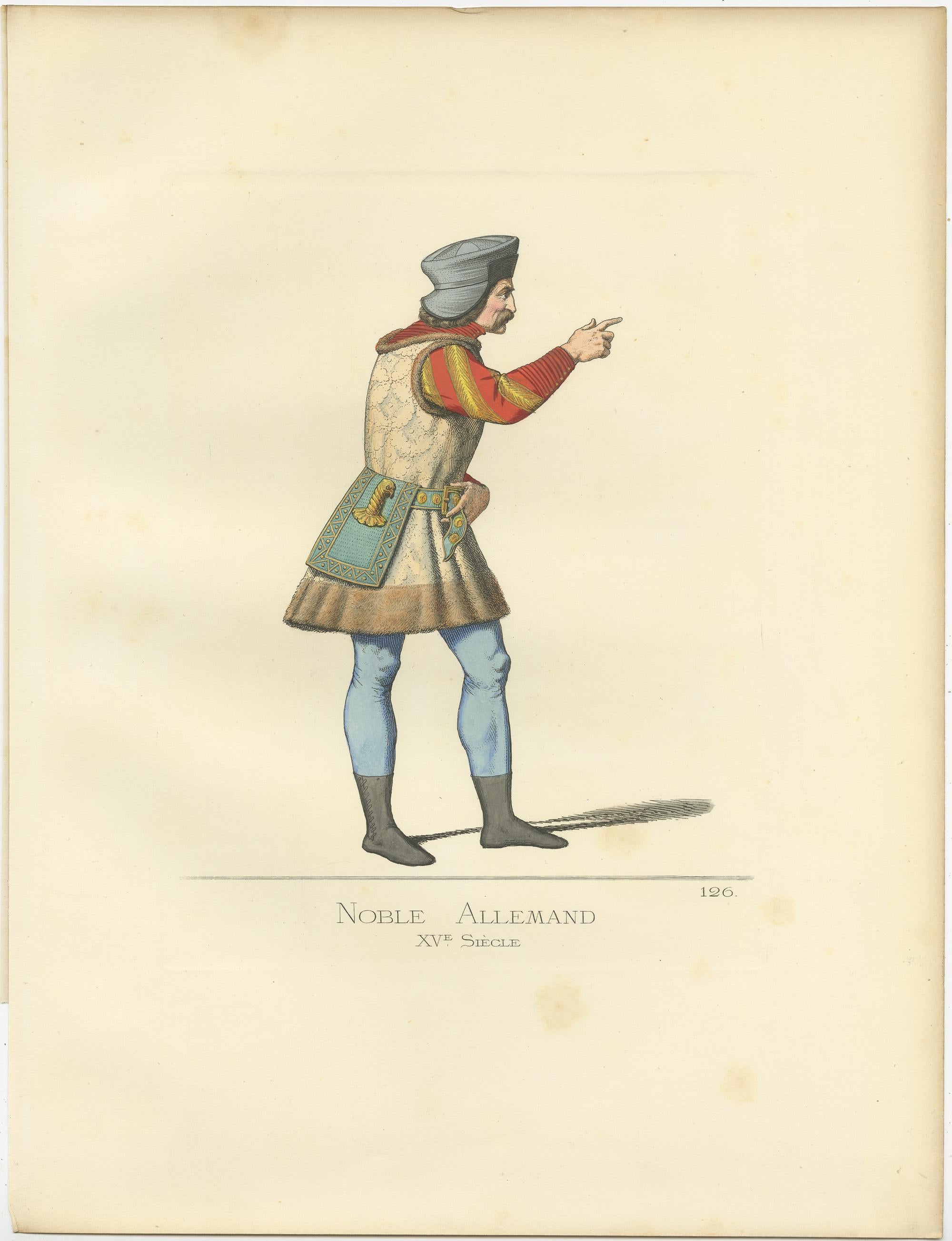 Antique Print of a German Nobleman, 15th Century, by Bonnard, 1860 In Good Condition For Sale In Langweer, NL