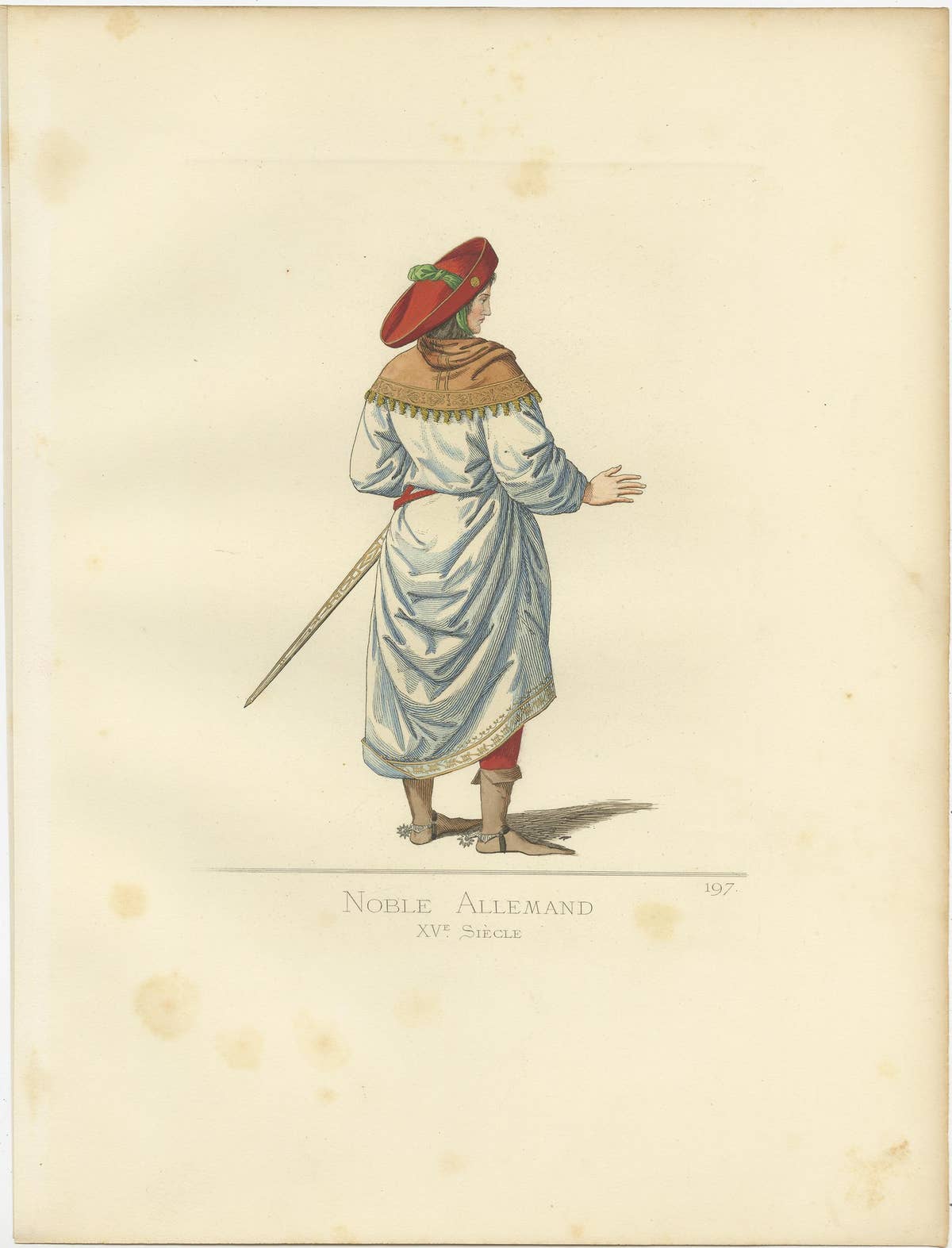 Antique Print of a German Nobleman, 15th Century, by Bonnard, 1860