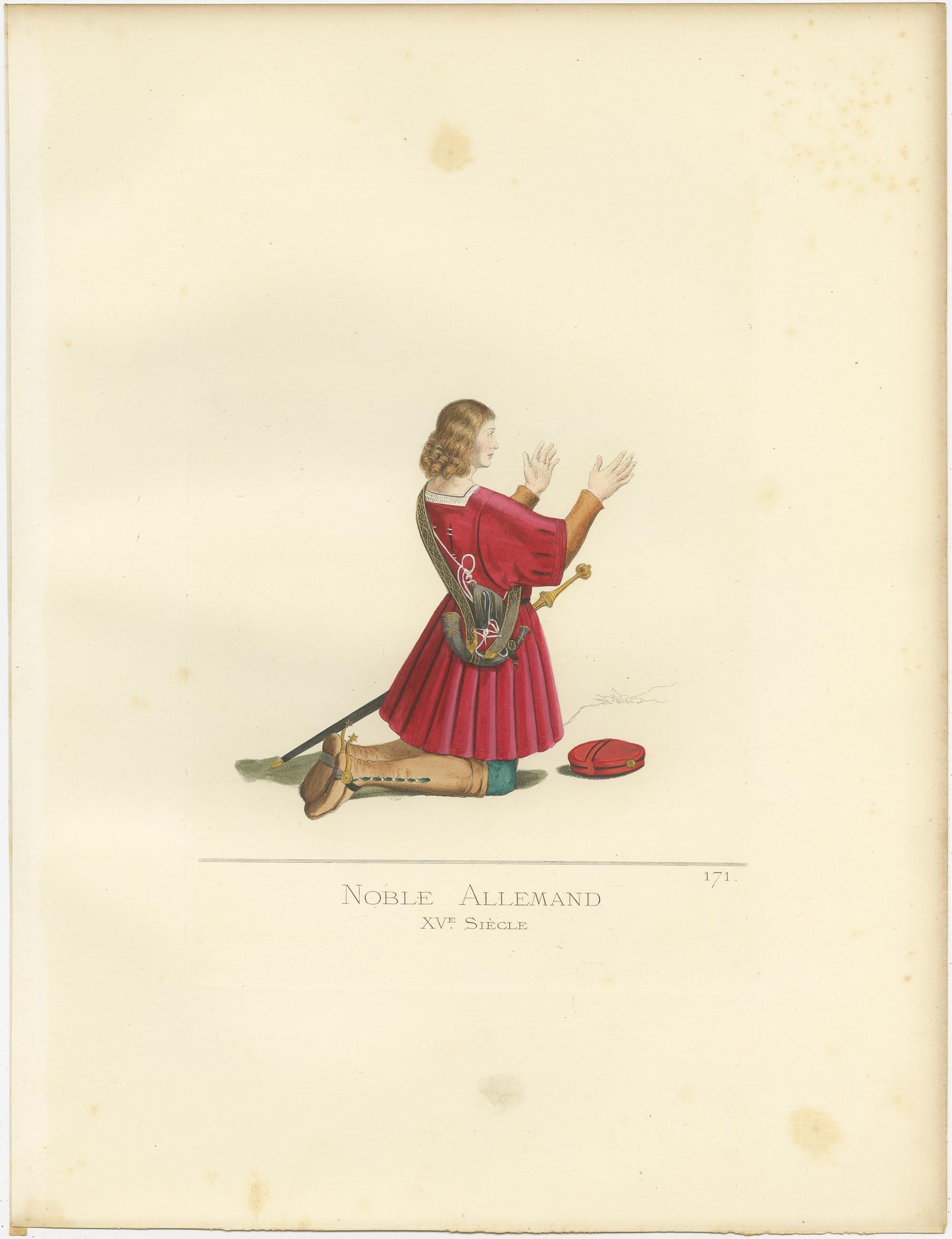 19th Century Antique Print of a German Nobleman, 15th Century, by Bonnard, 1860 For Sale