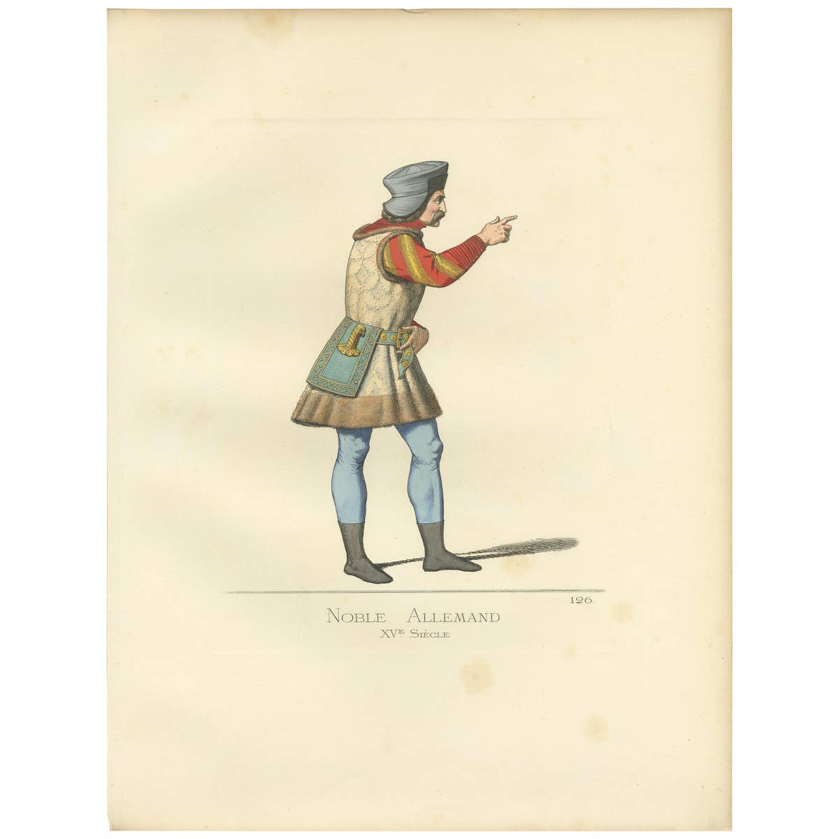 Antique Print of a German Nobleman, 15th Century, by Bonnard, 1860