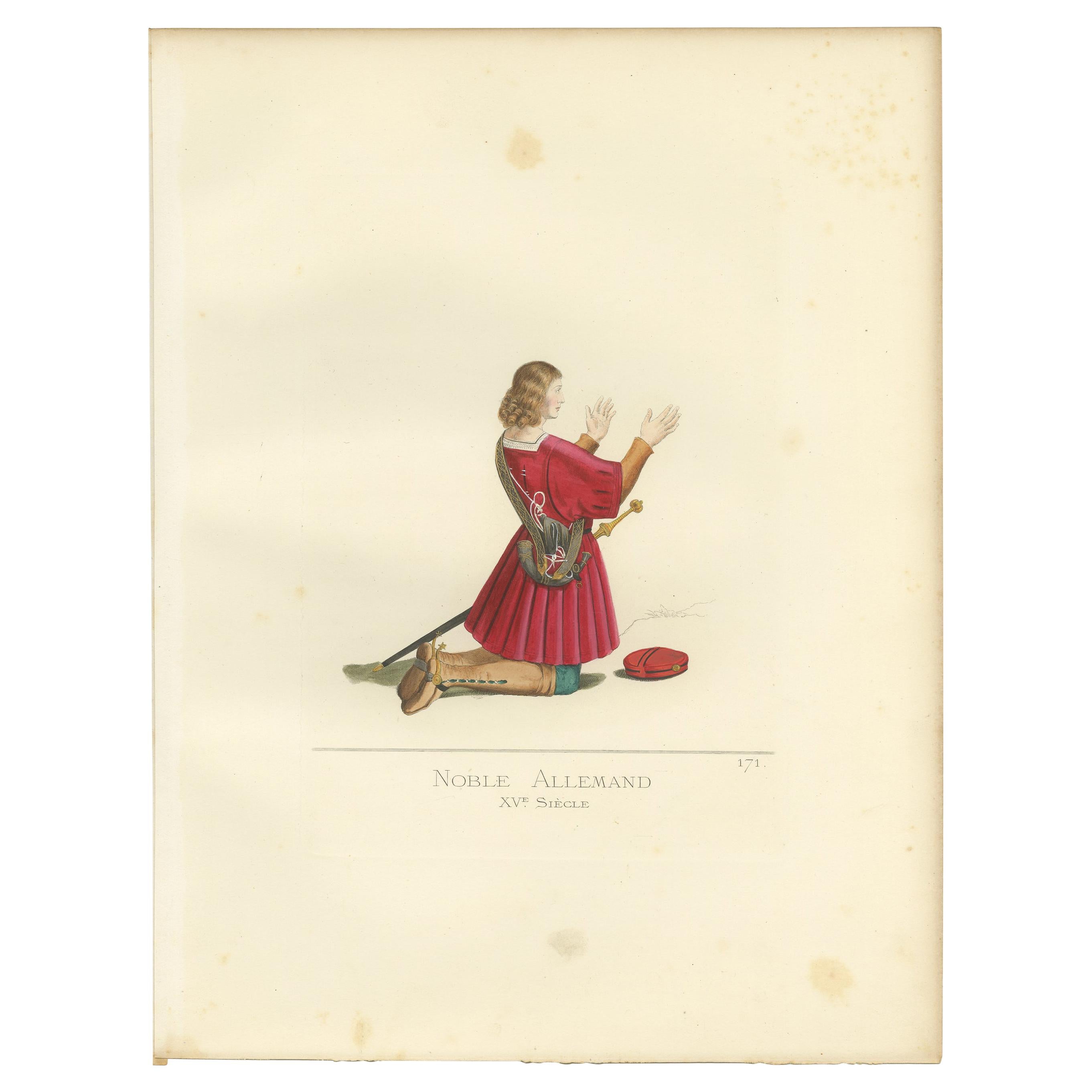 Antique Print of a German Nobleman, 15th Century, by Bonnard, 1860 For Sale