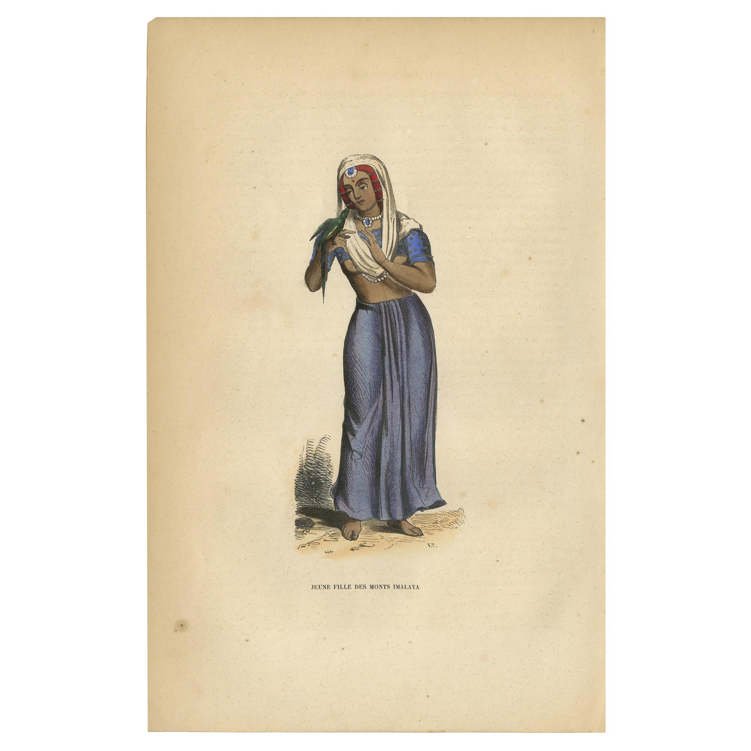 Antique Print of a Girl of the Himalayas by Wahlen, '1843'