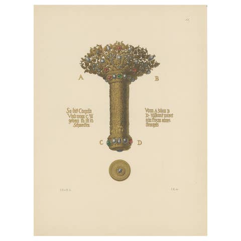 Antique Print of a Gold Bouquet Holder by Hefner-Alteneck, '1890'