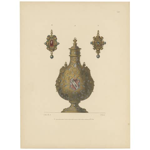 Antique Print of a Gold Flask by Hefner-Alteneck '1890'