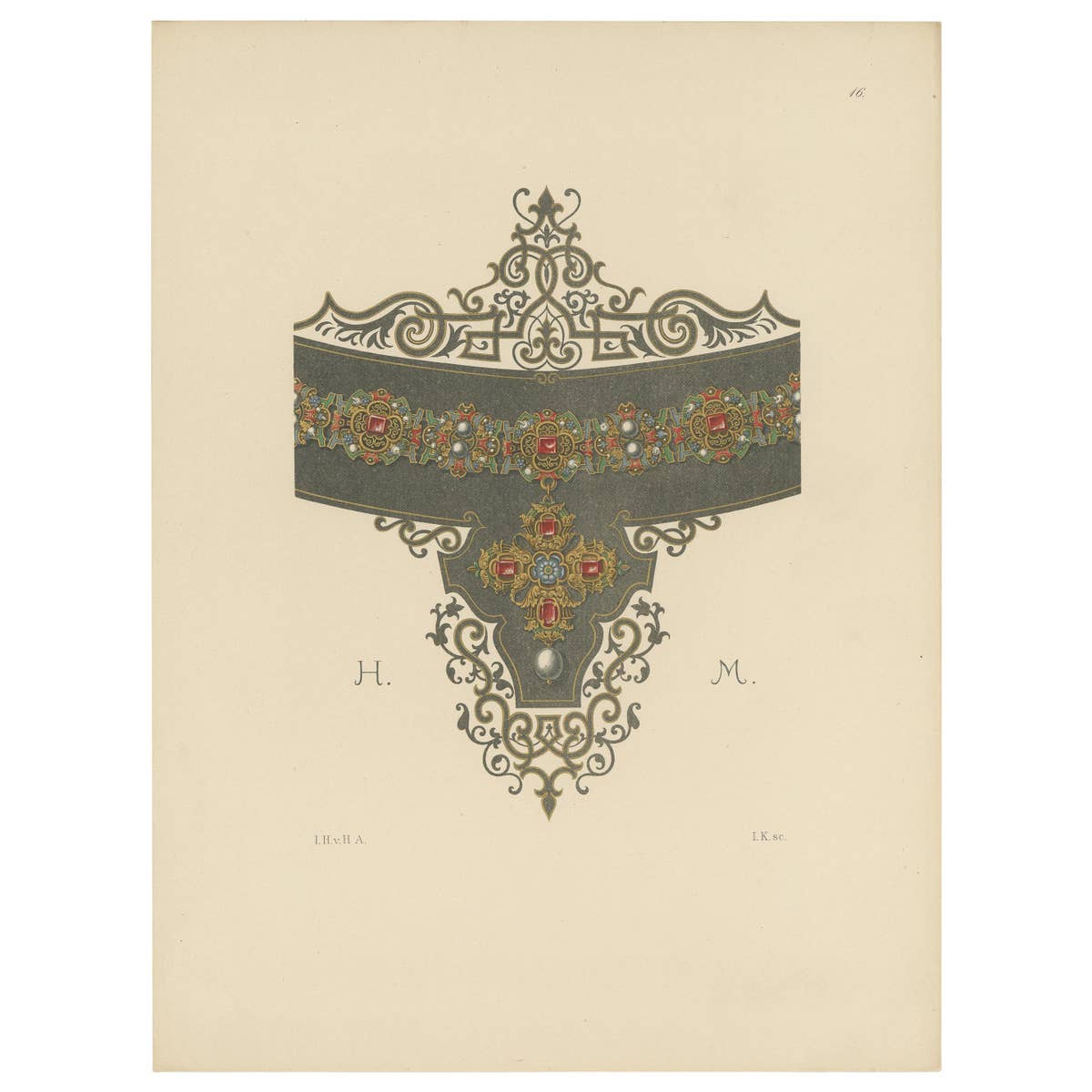 Antique Print of a Gold Necklace by Hefner-Alteneck '1890'