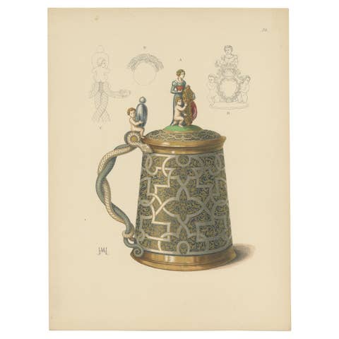 Antique Print of a Gold Pitcher by Hefner-Alteneck, '1890'