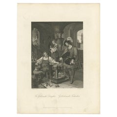 Antique Print of a Goldsmith and His Daughter, circa 1850