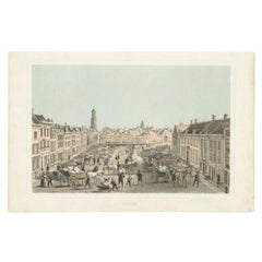Antique Print of a Grain Market in Utrecht, the Netherlands, 1859