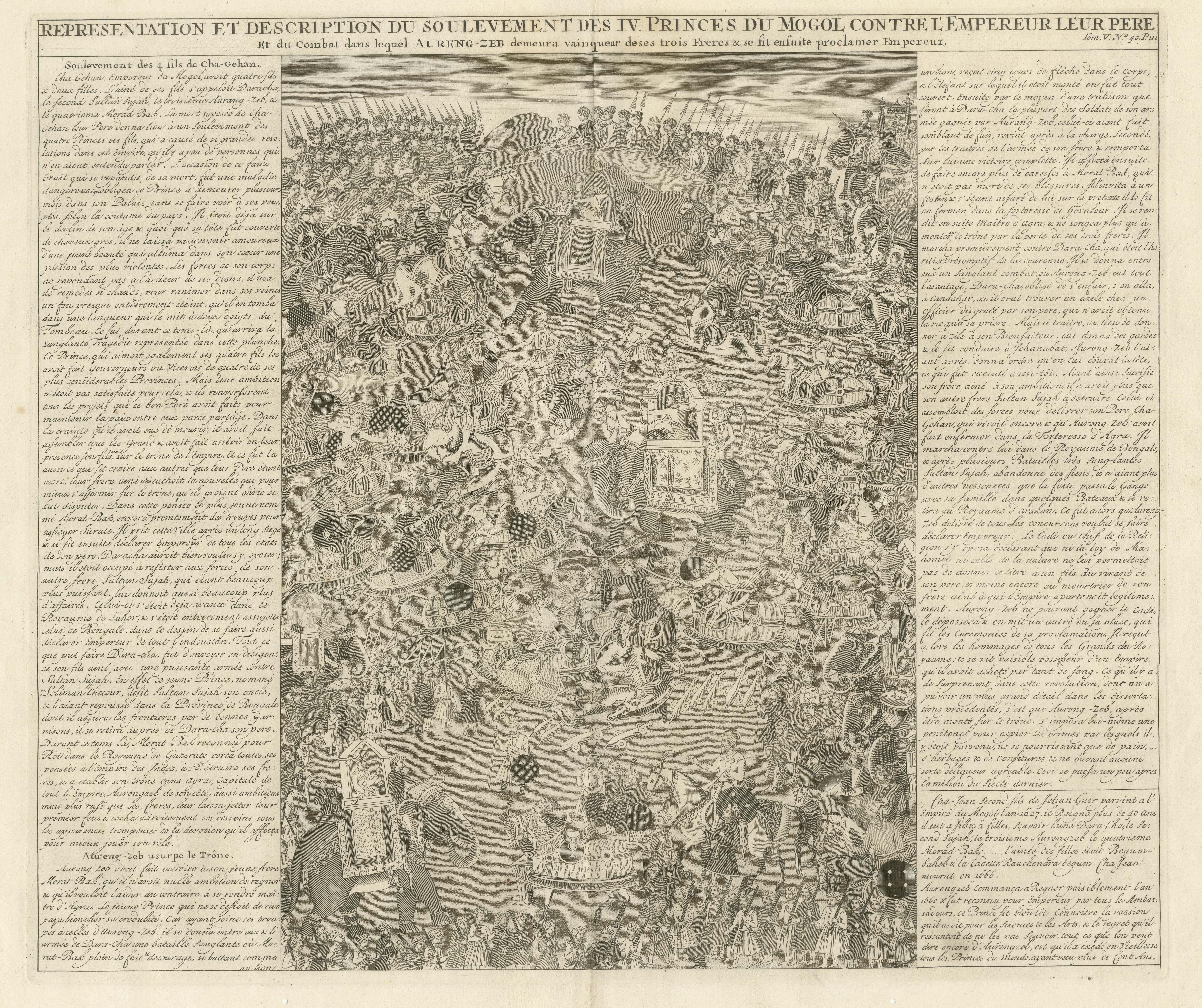 Antique Print of a Grand Battle between the Princes of the Mughal Empire In Good Condition For Sale In Langweer, NL
