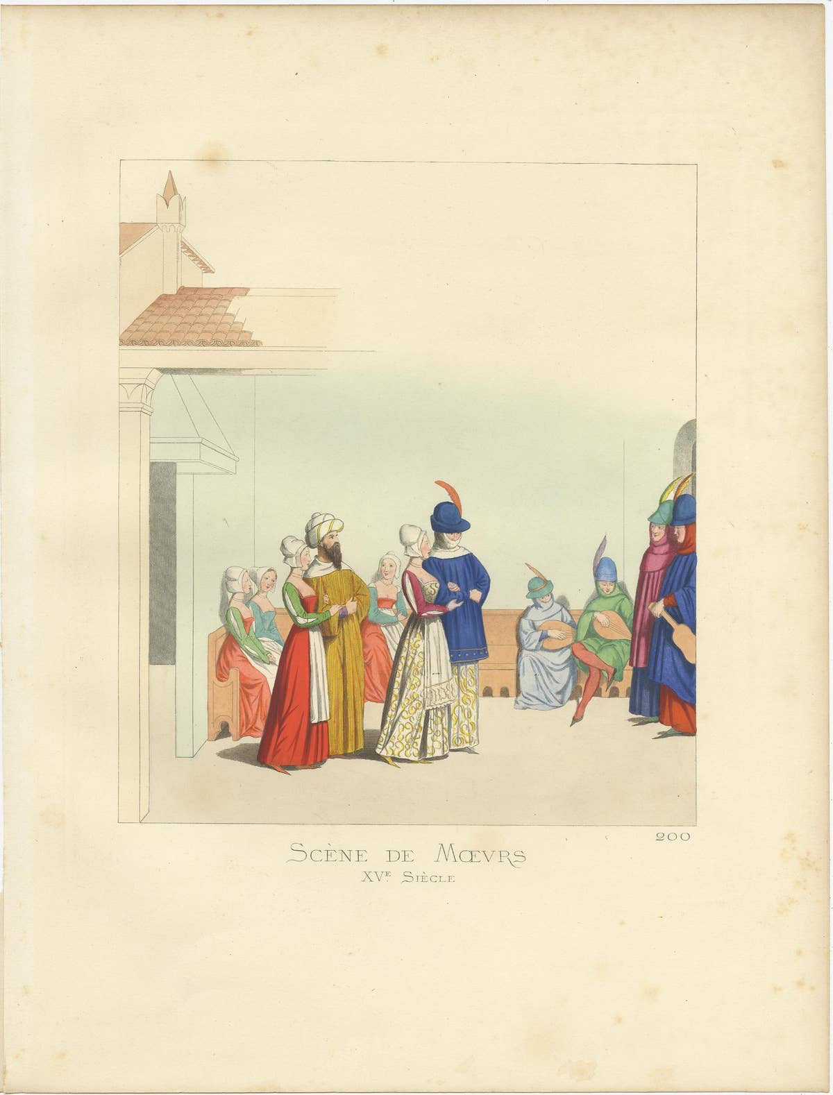 Antique Print of a Group from Moers, Germany, 15th Century, by Bonnard, 1860