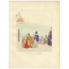 Antiker Druck einer Gruppe aus Moers, Deutschland, 15. Jahrhundert, von Bonnard, 1860