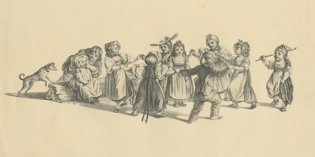 Antique Print of a Group of Children Dancing in a Circle