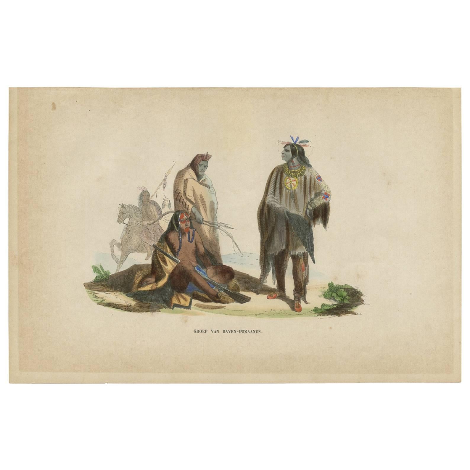 Impression ancienne d'un groupe d'Indes (Raven) par H. Berghaus, 1855
