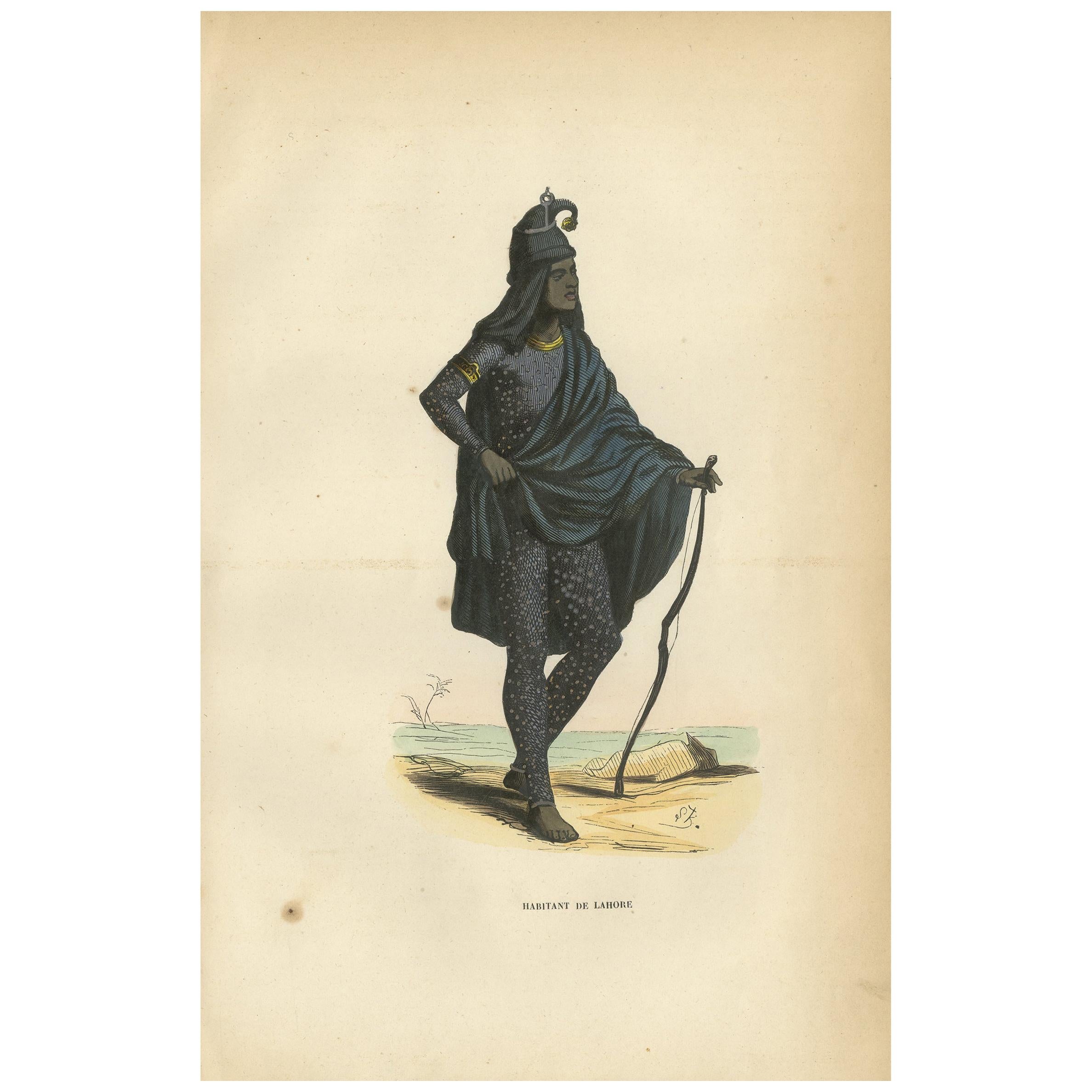Antique Print of a Hindu from Lahore by Wahlen, 1843 For Sale