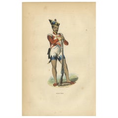 Antique Print of a Hindu Soldier by Wahlen, '1843'