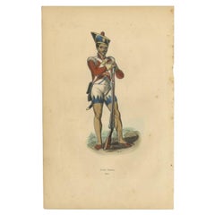 Antique Print of a Hindu Soldier with Riffle, 1843