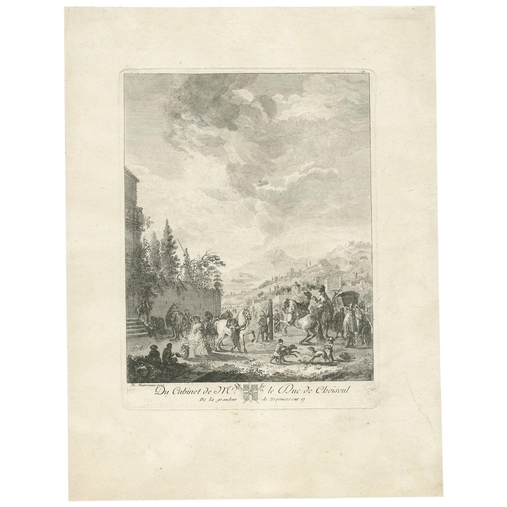 Antique Print of a Horse Fair Made after Wouwerman, 'circa 1780' For Sale