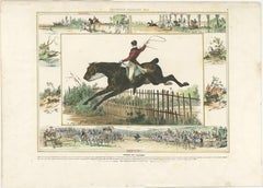 Antique Print of a Horse Race with Different Scenes