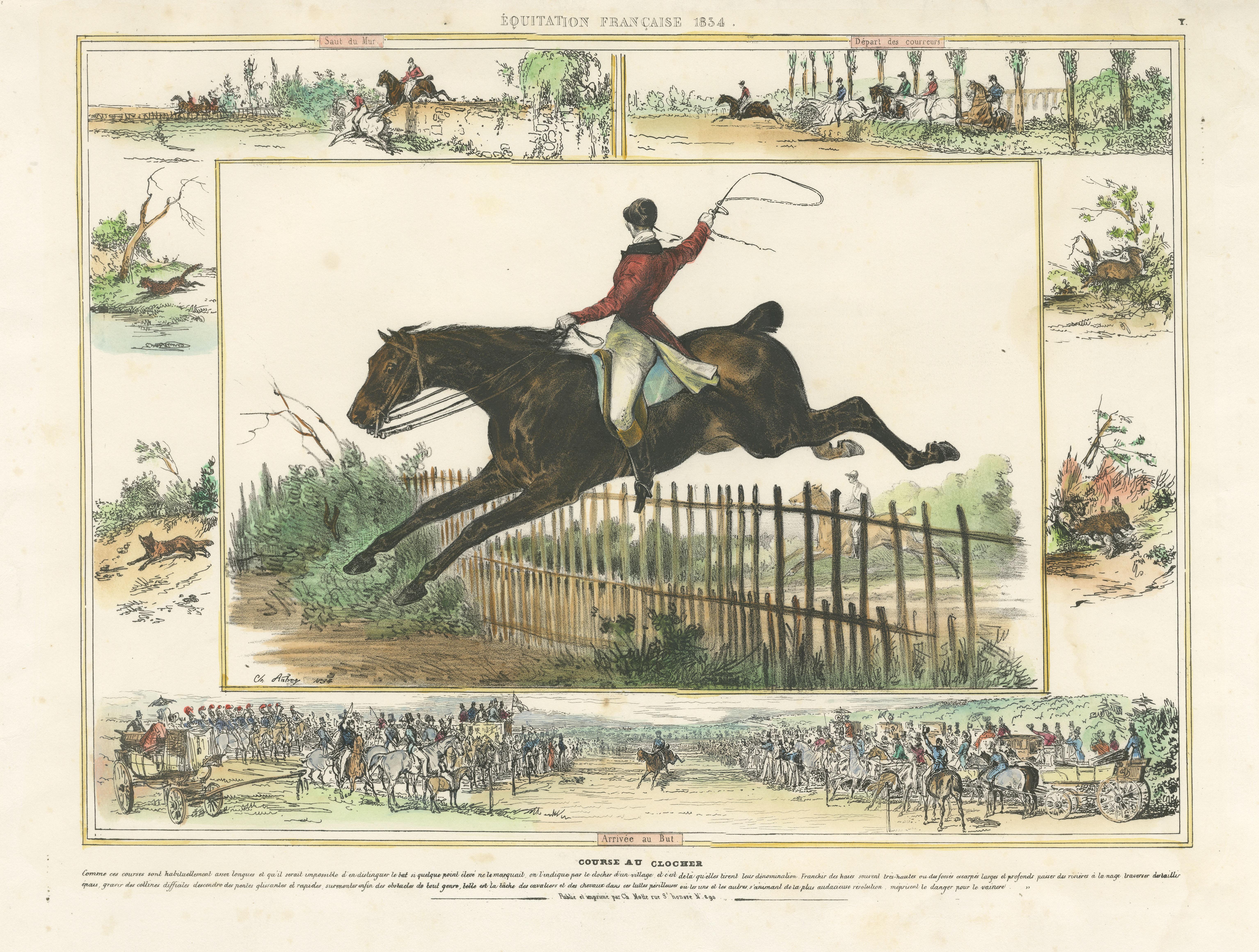 Antique Print of a Horse Race with Different Scenes In Fair Condition For Sale In Langweer, NL