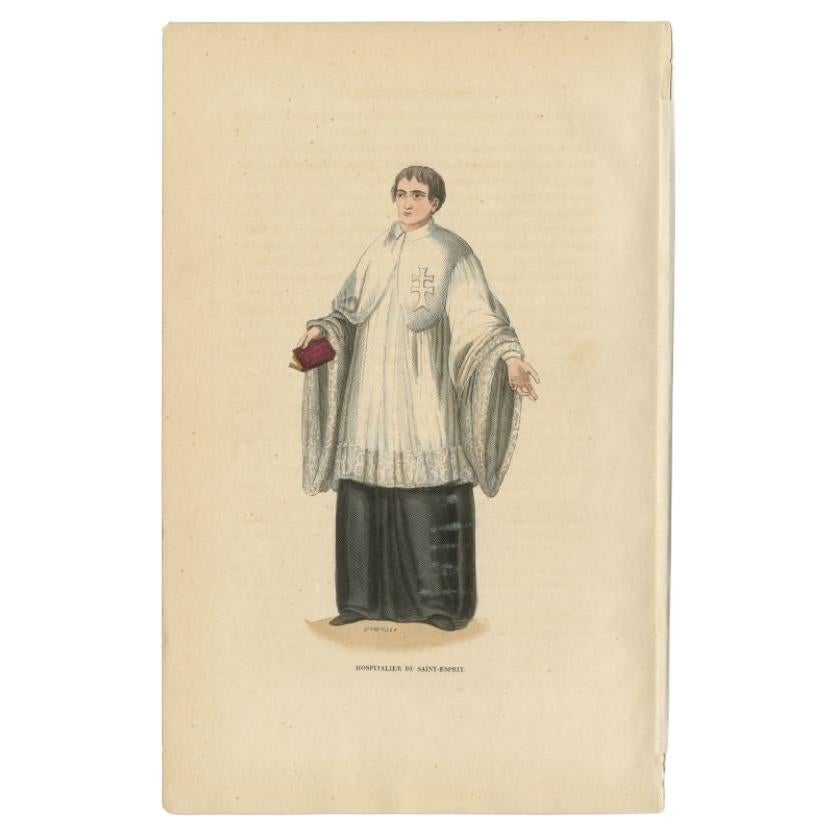 Antique Print of a Hospitaler of the Order of the Holy Ghost by Tiron, 1845