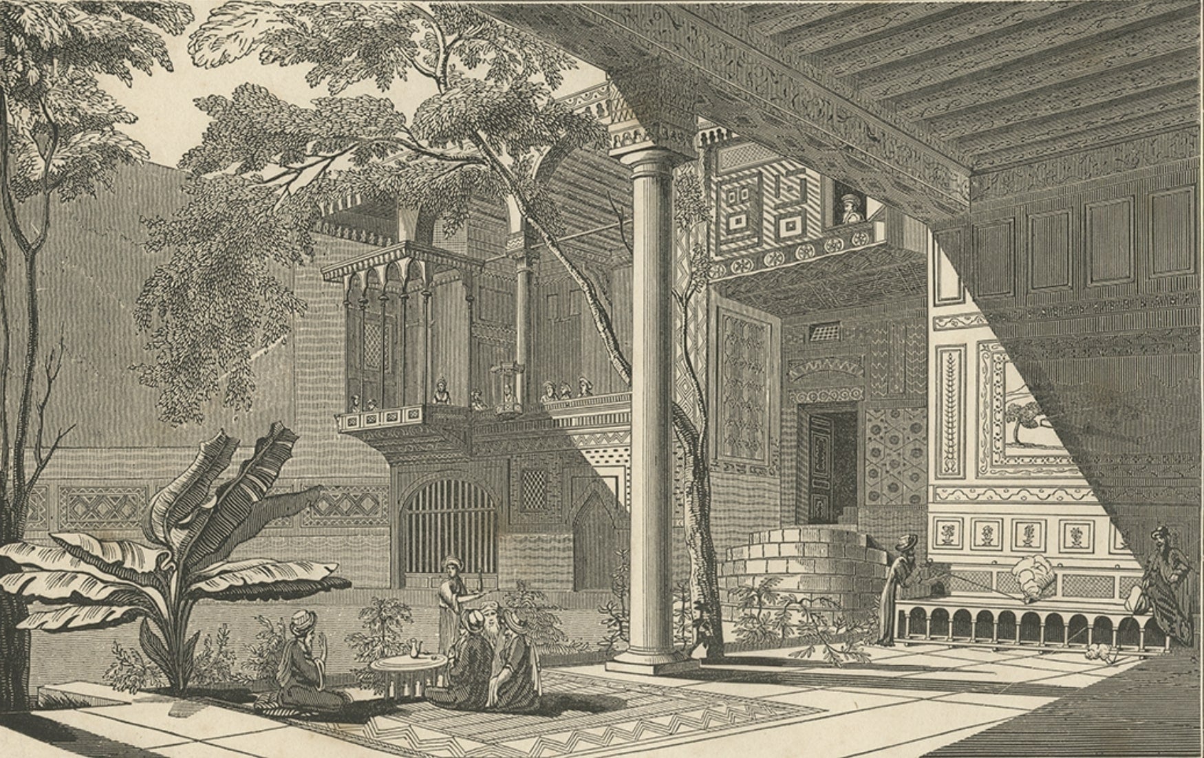 Antique Print of a House and Court in Greater Cairo in Egypt, 1835 For Sale
