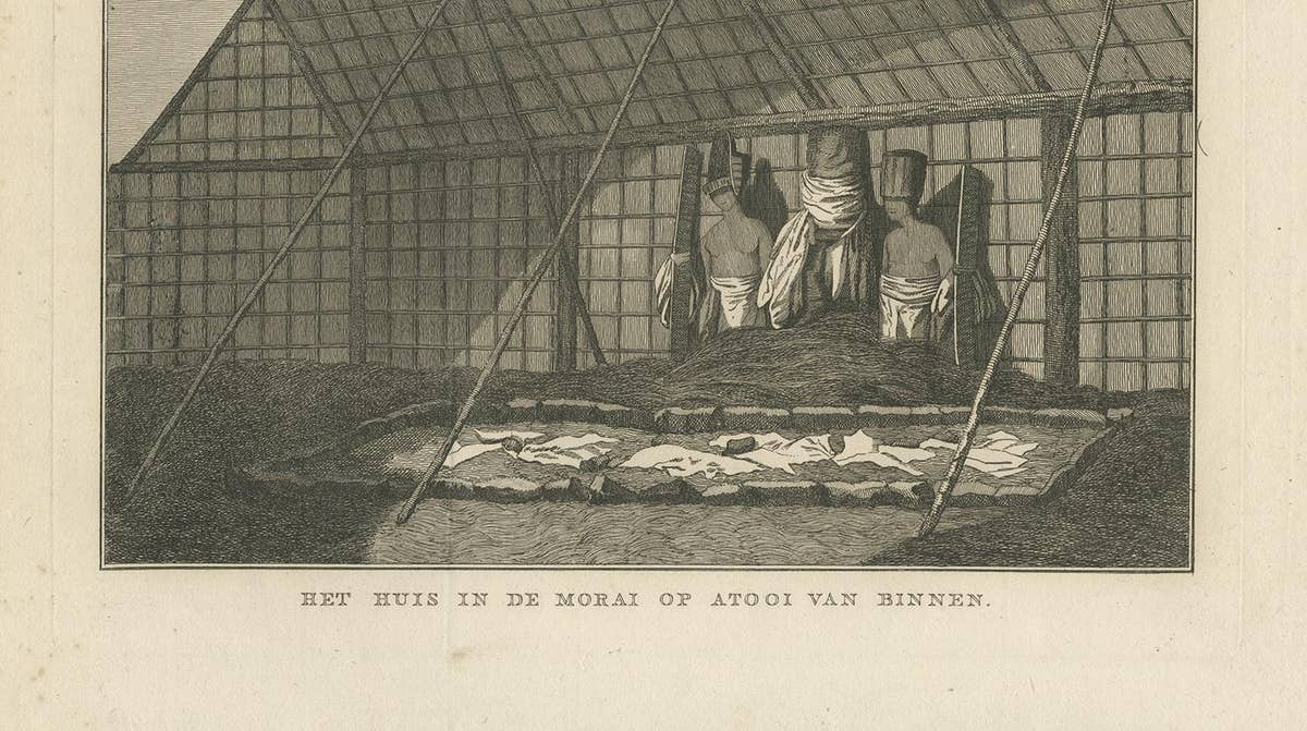 Antique Print of a House in Atooi by Cook - 1803