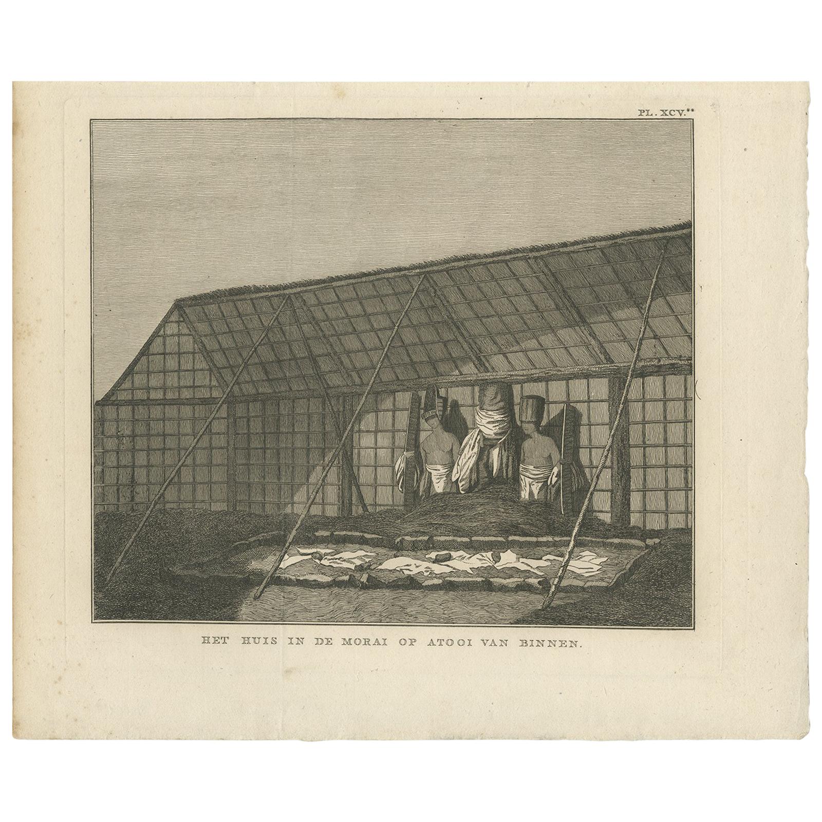 Impression ancienne d'une maison à Atooi par Cook '1803'