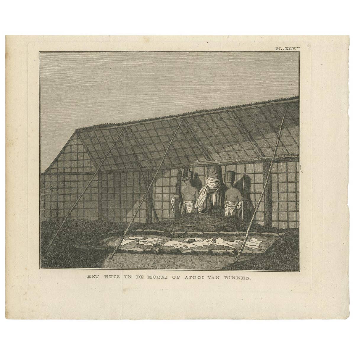 Antique Print of a House in Atooi by Cook - 1803