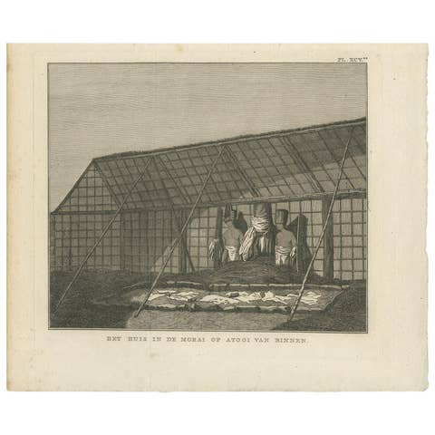 Antique Print of a House in Atooi by Cook - 1803