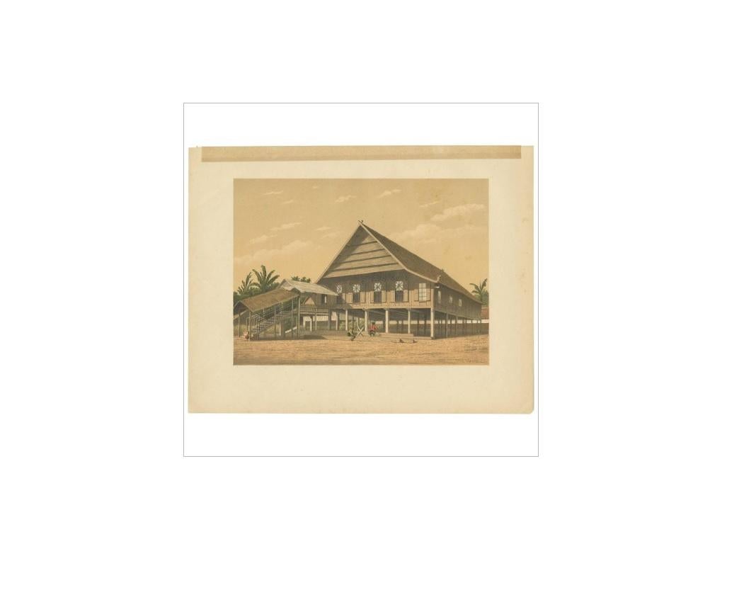 Impression ancienne d'une maison à Makassar par M.T.H. Perelaer, 1888 Bon état - En vente à Langweer, NL