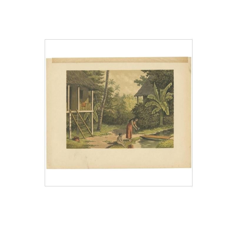 Antique Print of a House in Oleh-Leh 'Aceh' by M.T.H. Perelaer, 1888 In Good Condition For Sale In Langweer, NL