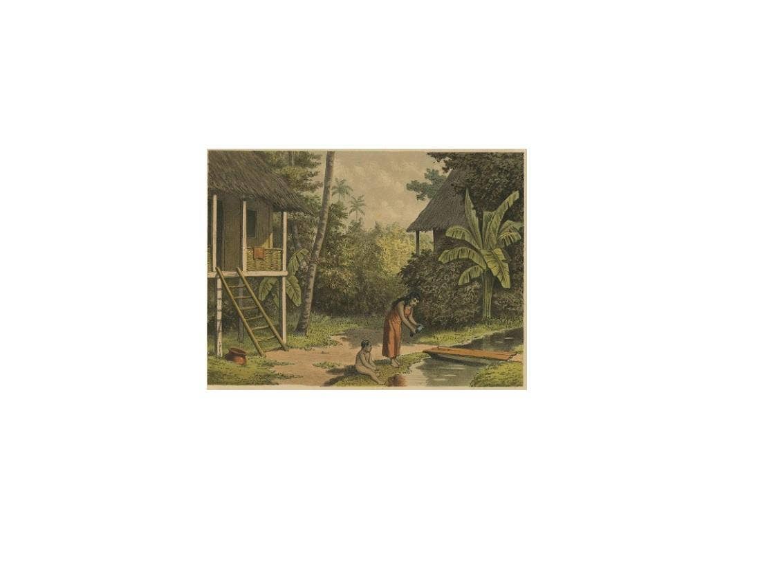 Antique Print of a House in Oleh-Leh, on Atjeh 'Sumatra, Indonesia' by Perelaer