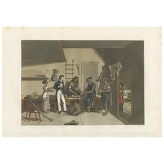 Antique Print of a House Interior in Kupang by Ferrario, '1831'