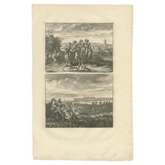 Antique Print of a Hunting Scene and the Murder of Count Floris V 'c.1690'