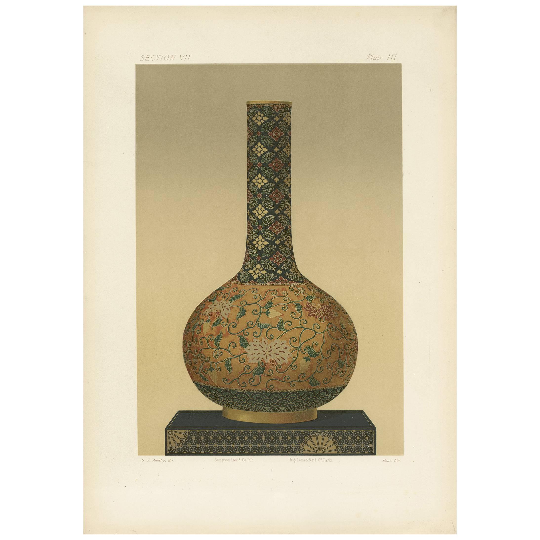Antique Print of a Japanese Bottle by G. Audsley, 1884