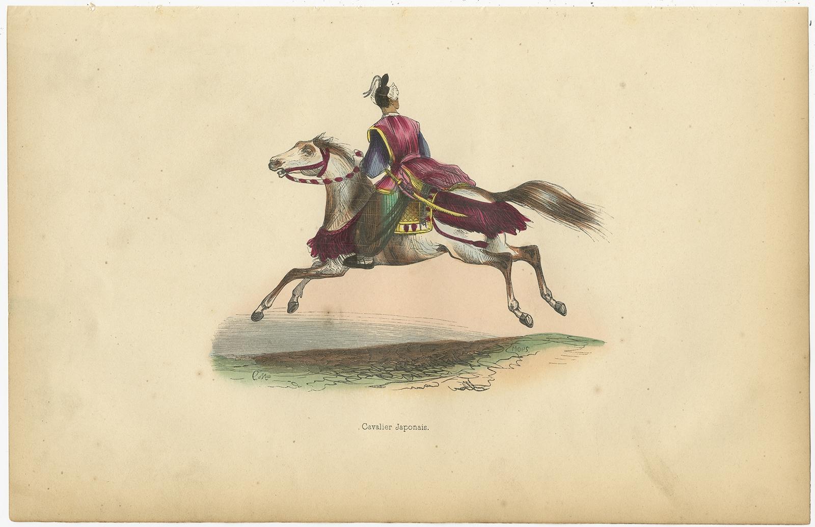 Antiker Druck eines japanischen Kavalleriemanns, 1843
