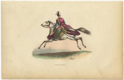 Antique Print of Japanese Cavalryman, 1843