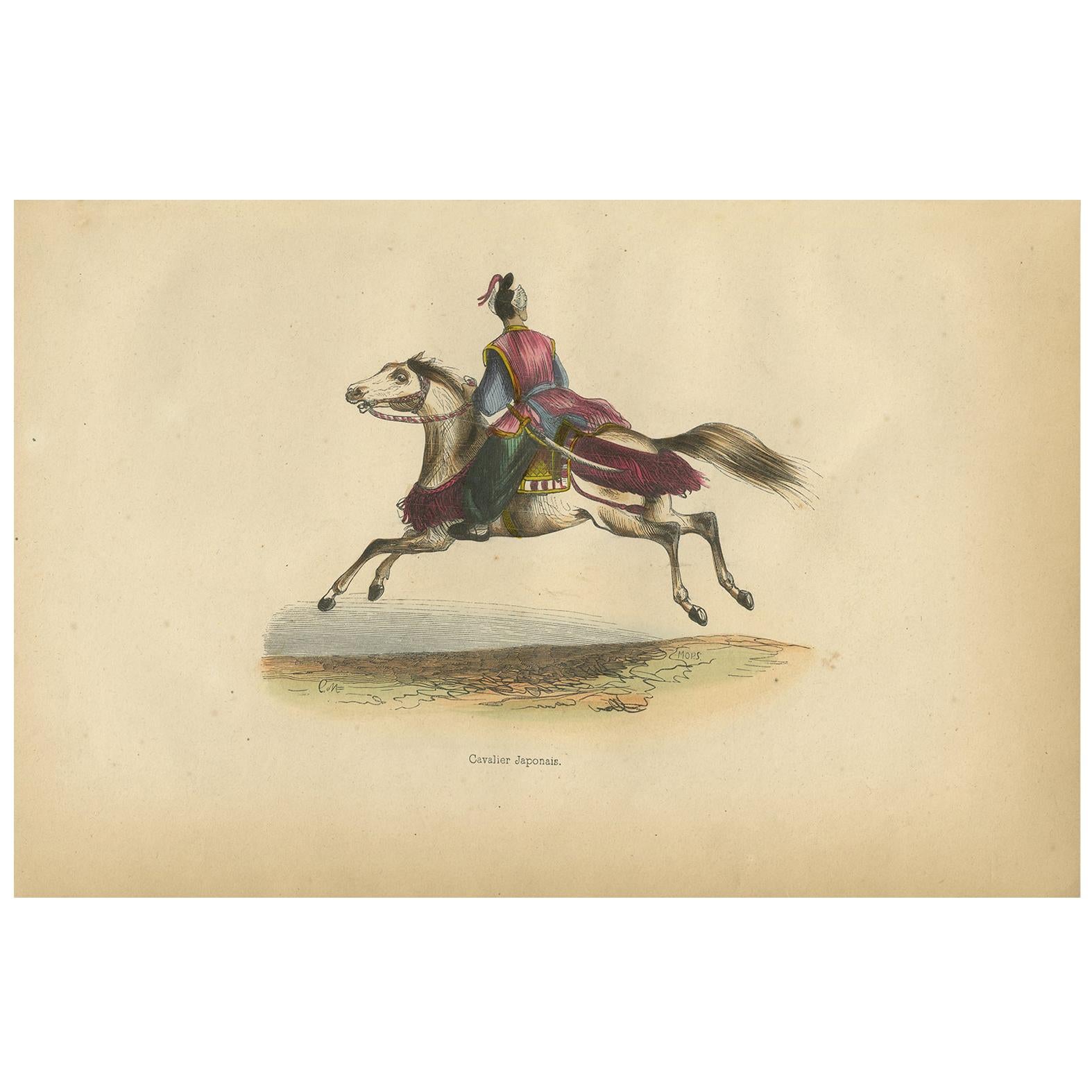 Antique Print of a Japanese Cavalryman by Wahlen, 1843 For Sale