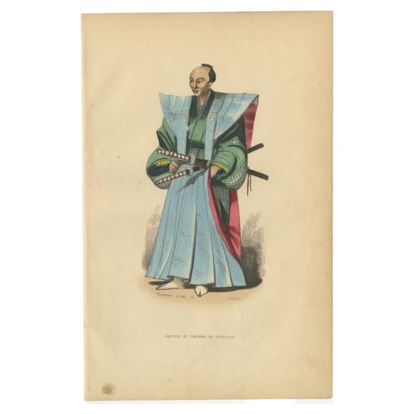 Antique Print of a Japanese Ceremonial Costume, 1843 For Sale