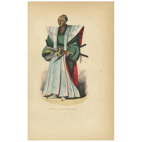Antique Print of a Japanese Ceremonial Costume by Wahlen, 1843