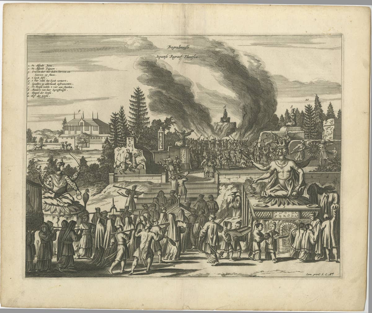 Antique Print of a Japanese Funeral Ceremony