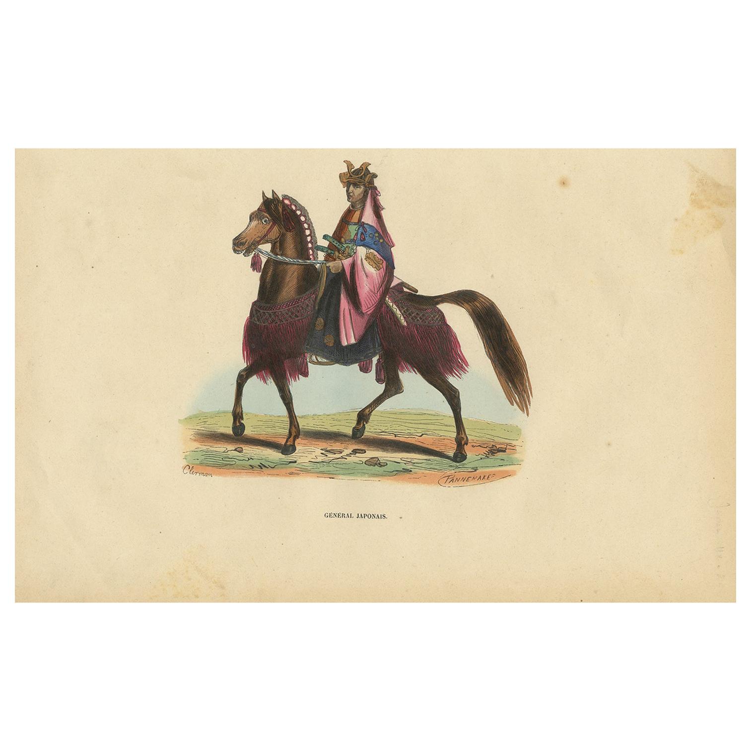 Antique Print of a Japanese General, 1843 For Sale