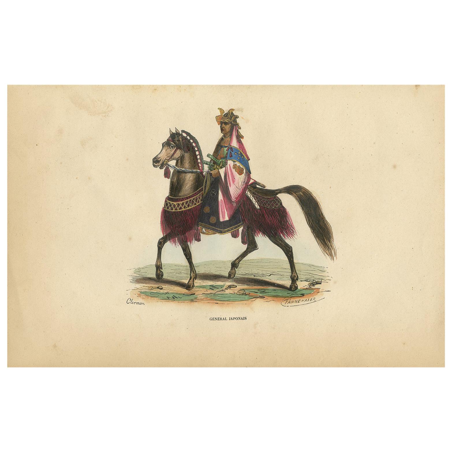 Antique Print of a Japanese General by Wahlen, 1843 For Sale