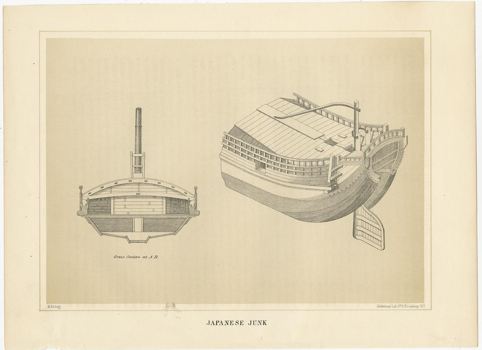 Antique Print of a Japanese Junk Cross Section, 1856 For Sale 3