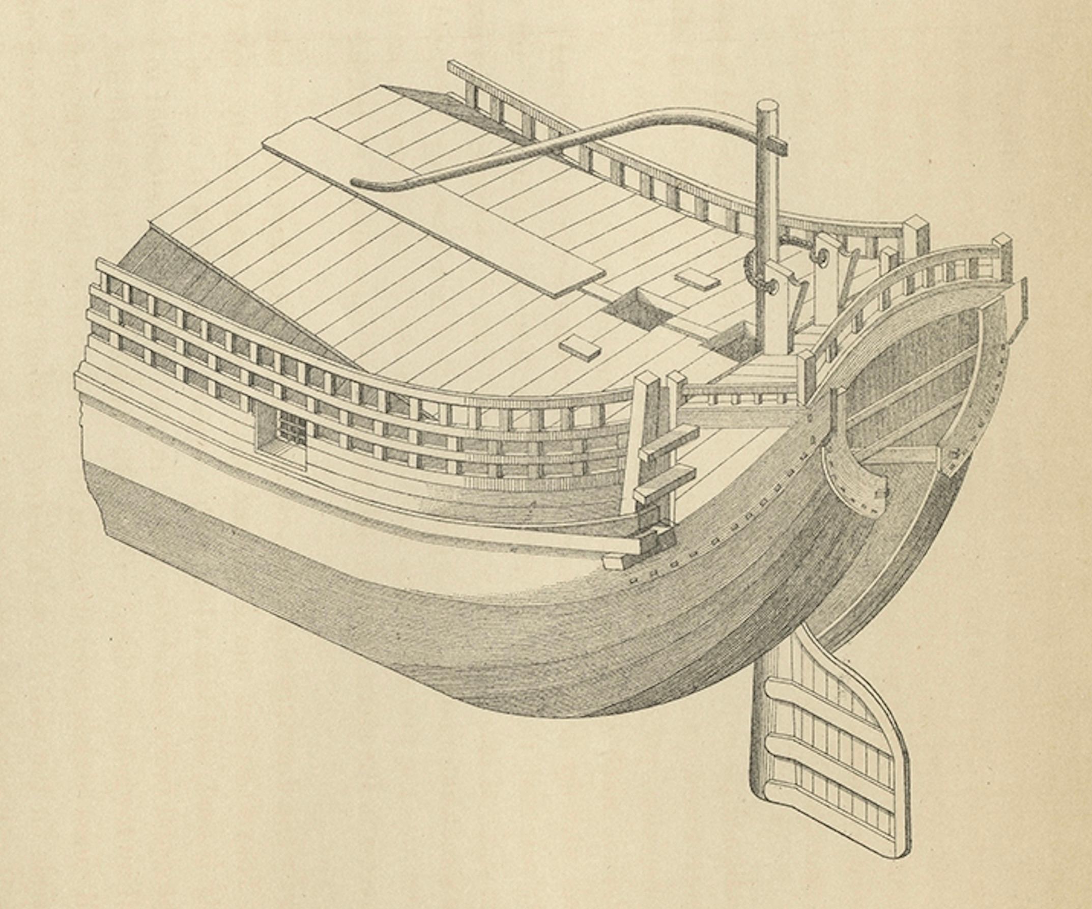 Paper Antique Print of a Japanese Junk Cross Section, 1856 For Sale