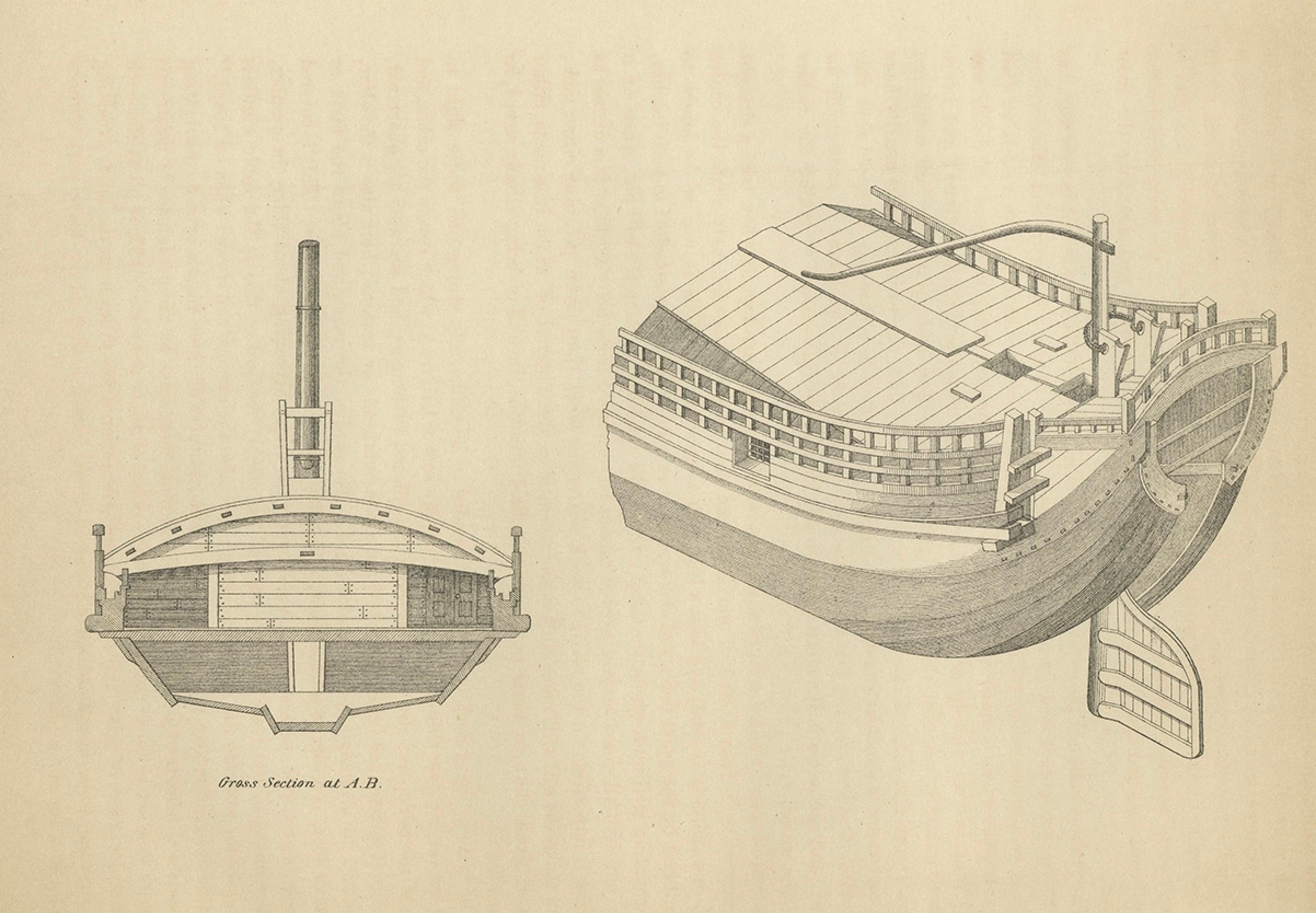 Antique Print of a Japanese Junk Cross Section, 1856 For Sale 1