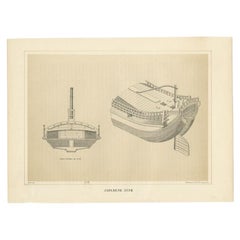 Antique Print of a Japanese Junk Cross Section, 1856